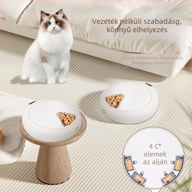 Hat rekeszes automata etető nedves ételhez Bluetoothkal és időzítő adagolással macskáknak és kutyáknak