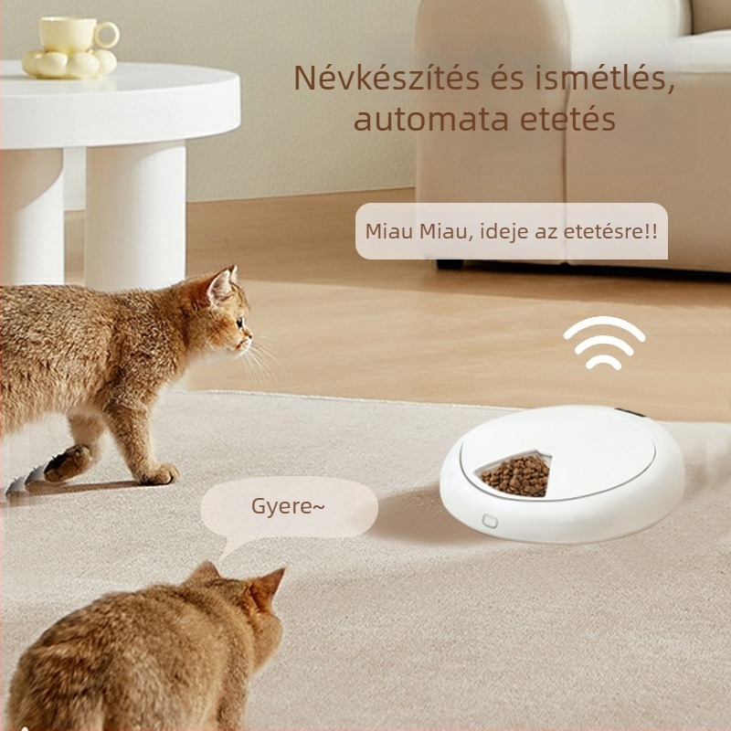 Hat rekeszes automata etető nedves ételhez Bluetoothkal és időzítő adagolással macskáknak és kutyáknak
