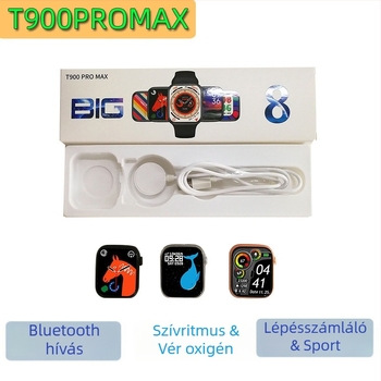 T900PROMAX okos karkötő-óra Bluetooth hívásokkal, pulzusmérés, oxigén-szint a vérben, vérnyomás mérés és pedométer