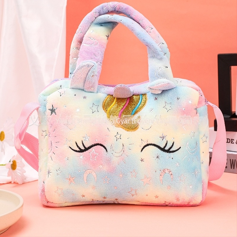 Gyerekeknek szóló unikornis plüss crossbody táska tie-dye mintával, érme zsebbel és lopás elleni védelemmel