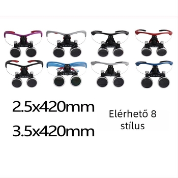 Fogorvosi sebészeti nagyító LED 5W fejfénnyel, 2.5x–3.5x nagyítás, szűrő, fém doboz