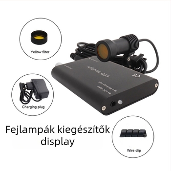 Fogorvosi sebészeti nagyító LED 5W fejfénnyel, 2.5x–3.5x nagyítás, szűrő, fém doboz