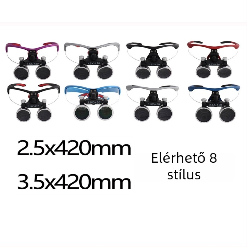 Fogorvosi sebészeti nagyító LED 5W fejfénnyel, 2.5x–3.5x nagyítás, szűrő, fém doboz