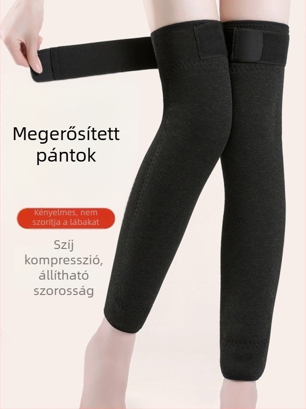 Sűrített meleg térdvédők pántokkal, fleece-béléssel, hosszú térdmagasságú védelem őszi-téli szezonra