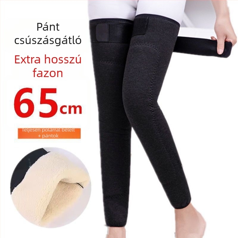 Sűrített meleg térdvédők pántokkal, fleece-béléssel, hosszú térdmagasságú védelem őszi-téli szezonra