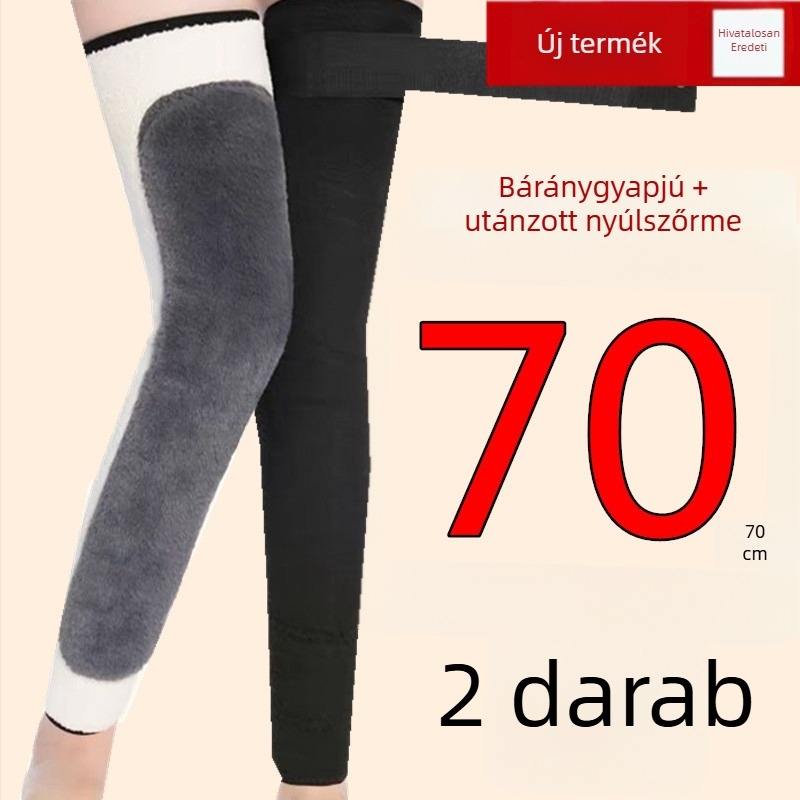Sűrített meleg térdvédők pántokkal, fleece-béléssel, hosszú térdmagasságú védelem őszi-téli szezonra