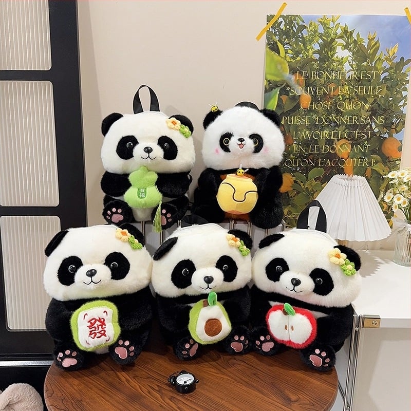 Panda plüss hátizsák gyerekeknek, rajzfilmszerű stílus, poliészter bélés, első osztályos használatra