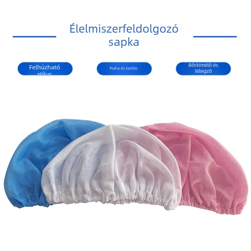 Szellőző hajháló poliészter–pamut anyagból, védő fejfedő az élelmiszeripar számára, fehér