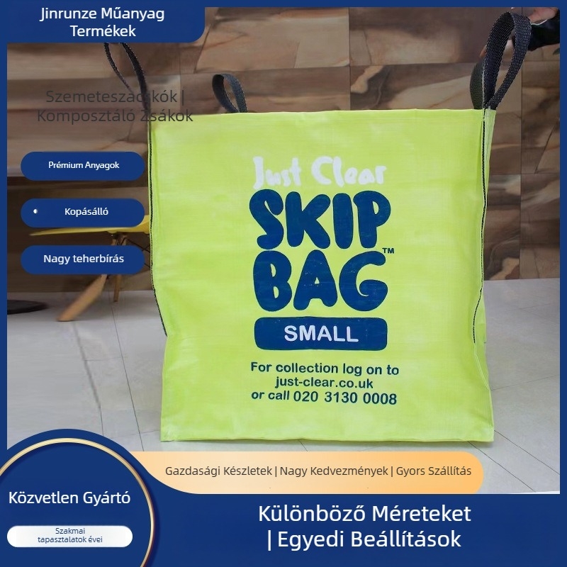 PP szövött zsák kertészeti-építési hulladékhoz, nagy kapacitású; Anyag: PP; Munkaterhelés: 1000-1300 kg; Önzáró: Igen; Specifikációk: Személyre szabott