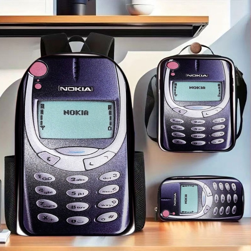 Uniszex Oxford anyagú hátizsák telefonos mintával, modern iskolai táska anime mintával, légáteresztő poliészter bélés, 2025 tavasz kiadás