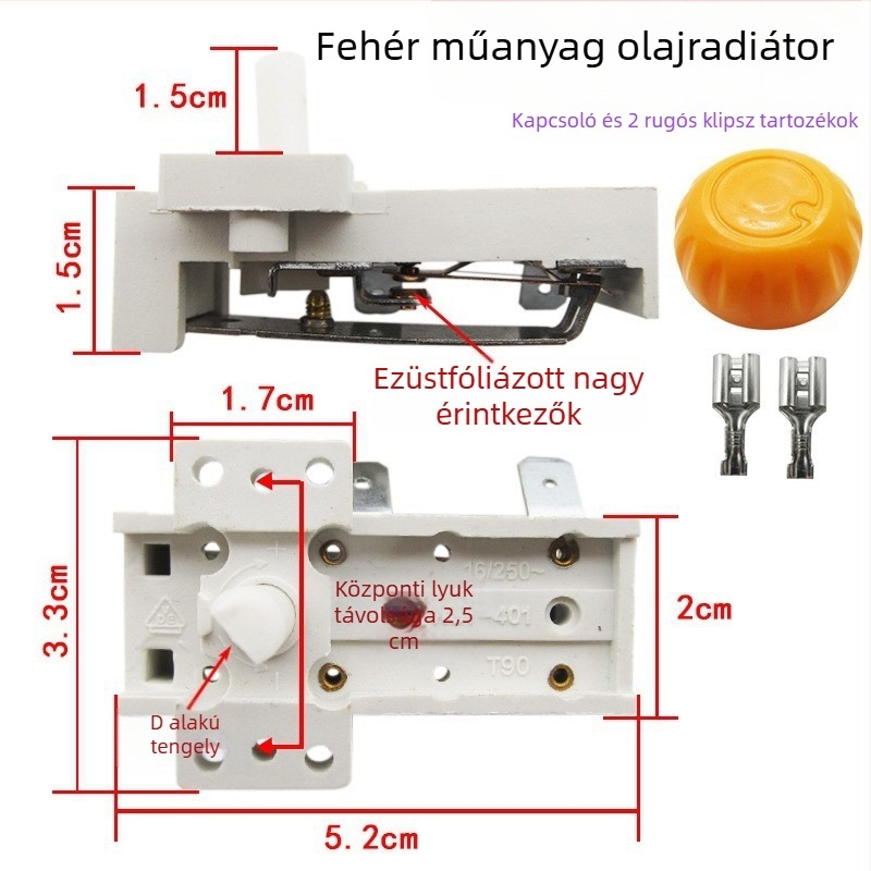 Hőmérséklet-szabályozó kapcsoló olajradiátorhoz, 16A, dupla 4/6 tűs csatlakozás, fűtőberendezés kiegészítő
