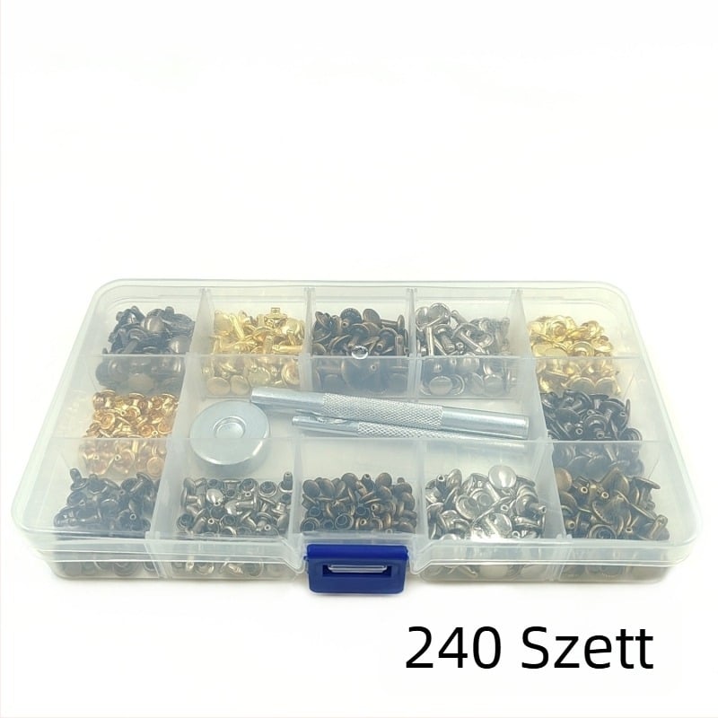 480 darabos fémdíszítő szegecs készlet bőrhöz – kerek, sík, kétoldalas szegecs, patentzár ruházathoz