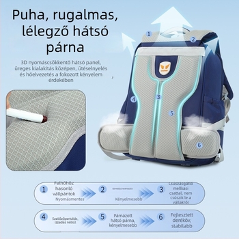 Iskolai hátizsák 1–6. osztály számára - Uniszex, Poliészter, Könnyű, Légáteresztő, Nagy kapacitás