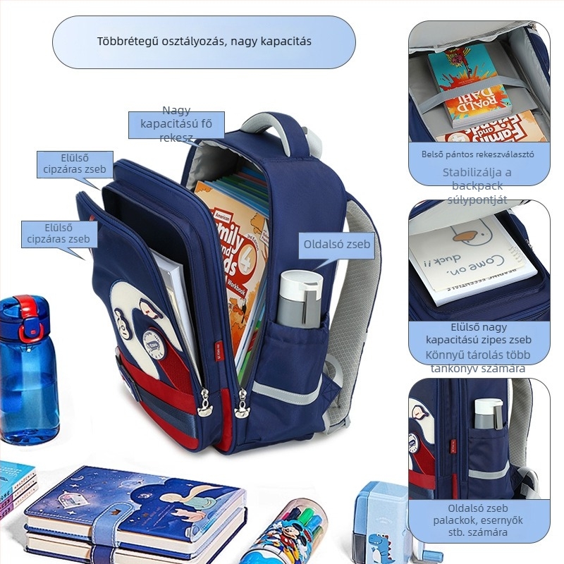 Iskolai hátizsák 1–6. osztály számára - Uniszex, Poliészter, Könnyű, Légáteresztő, Nagy kapacitás