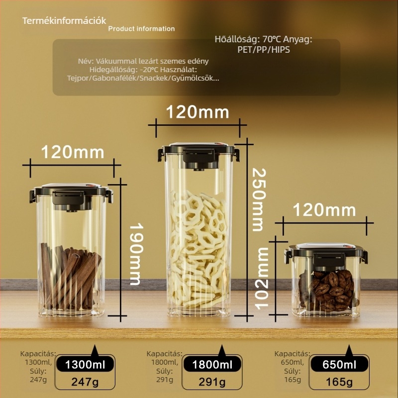 Vákuumzáras négyzetes tárolóedény nyomógombos fedéllel, 800–1000 ml, száraz mandarinhéjjal, gyógyhatású növényekkel és kávébabokkal, élelmiszer-minőségű frissesség