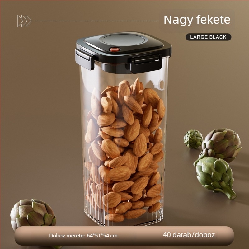 Vákuumzáras négyzetes tárolóedény nyomógombos fedéllel, 800–1000 ml, száraz mandarinhéjjal, gyógyhatású növényekkel és kávébabokkal, élelmiszer-minőségű frissesség