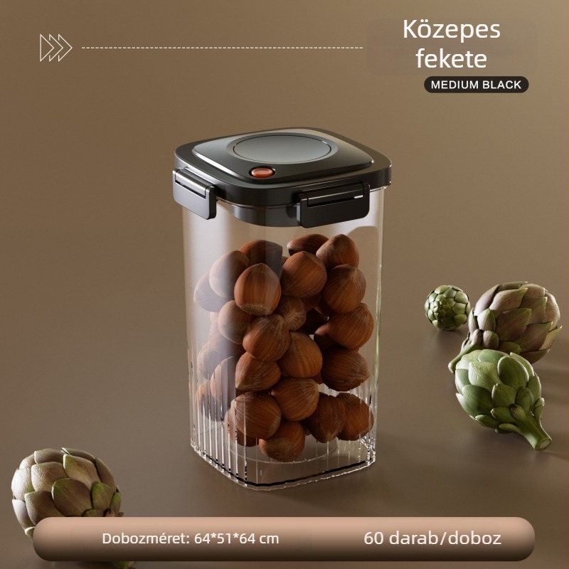 Vákuumzáras négyzetes tárolóedény nyomógombos fedéllel, 800–1000 ml, száraz mandarinhéjjal, gyógyhatású növényekkel és kávébabokkal, élelmiszer-minőségű frissesség