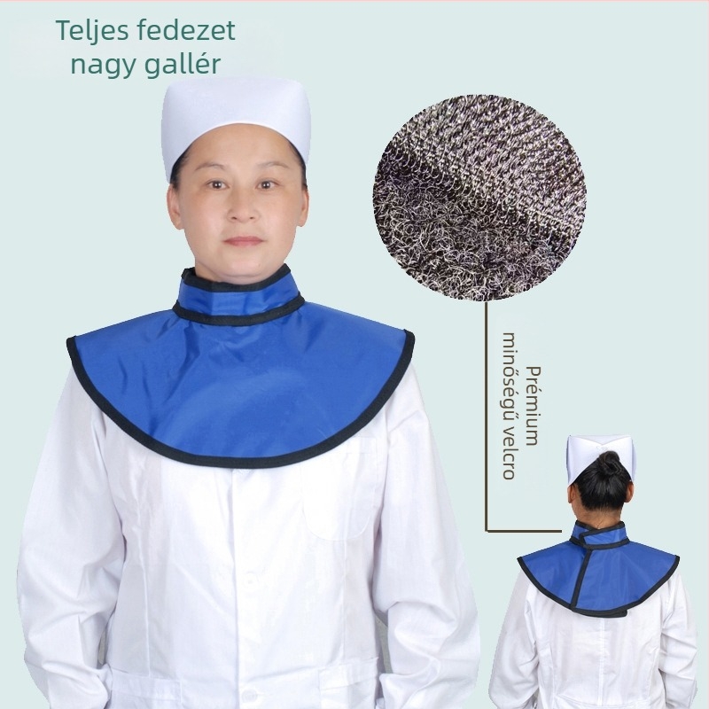 Ólomnyakvédő nagy gallérral CT sugárzásvédelmi fogászati radiográfiához — anyaga: ólomgumi és textil; ólom-egyenérték 0,5 mmPb; tömeg 1500 g