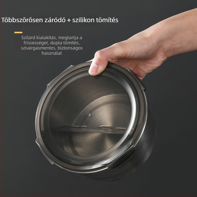 Körkörös rozsdamentes acél ételtároló, 304-es rozsdamentes acél, nem szigetelt, mikró nem használható, kapacitás 301–500 ml-től 3.1–4 L-ig