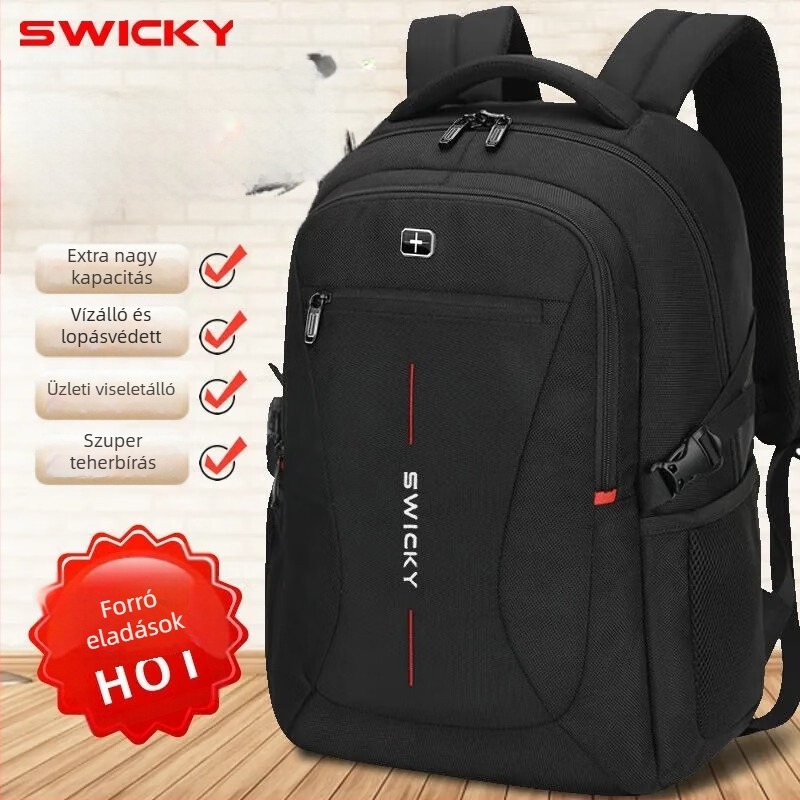 SWICKY 88042 Uniszex üzleti hátizsák – Kapacitás 36-55 L, Poliészter, Vízálló, Lopás elleni védelem, 16 hüvelykes laptop kompatibilis