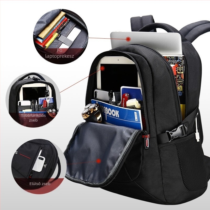 SWICKY 88042 Uniszex üzleti hátizsák – Kapacitás 36-55 L, Poliészter, Vízálló, Lopás elleni védelem, 16 hüvelykes laptop kompatibilis