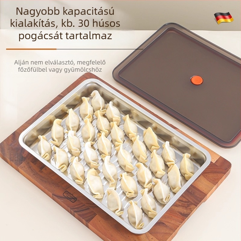304 rozsdamentes acélból készült gombóctároló tál otthoni használatra, fedéllel, wontonok és gombócok számára