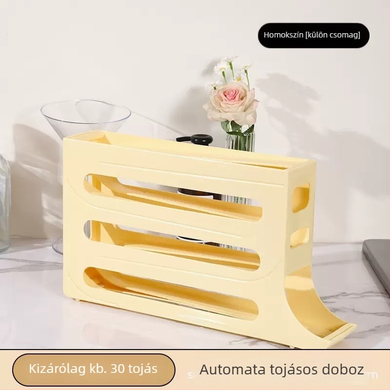 Hűtőszekrény tojás tároló doboz – krémes stílus, műanyag, tojás tárolás