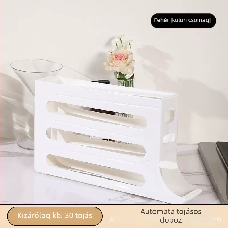 Hűtőszekrény tojás tároló doboz – krémes stílus, műanyag, tojás tárolás