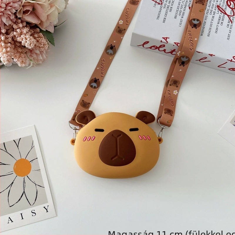 Gyerekeknek készült szilikon pénztárca capibara motívummal, keresztpántos, vízálló, óvodás korosztálynak