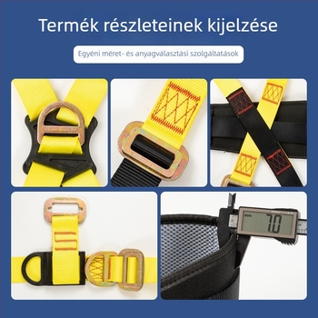 Ötpontos biztonsági öv - teljes test, magassági esés elleni védelem, kettős horog, poliészter, teherbírás 100 kg, állítható kötélhossz