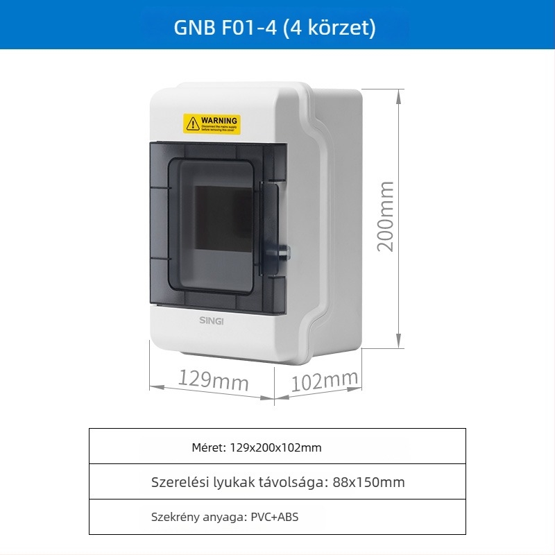 Kültéri vízálló elosztó doboz, felületszerelt ABS ház, 4/6/9/12/18 áramkör, IP66