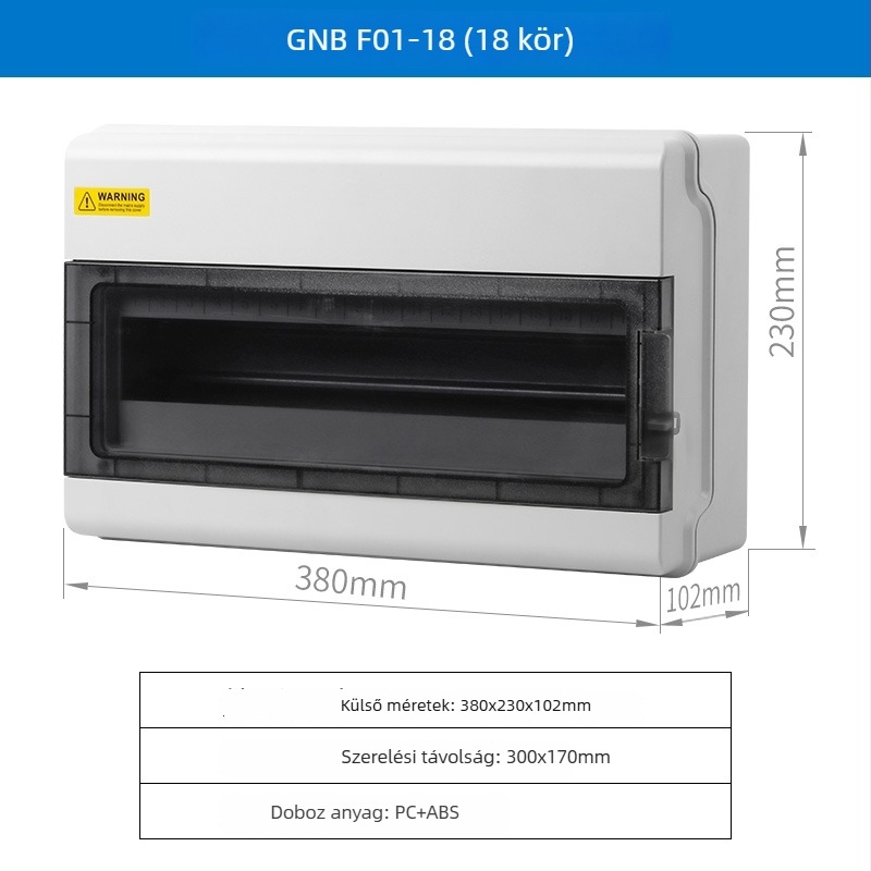 Kültéri vízálló elosztó doboz, felületszerelt ABS ház, 4/6/9/12/18 áramkör, IP66