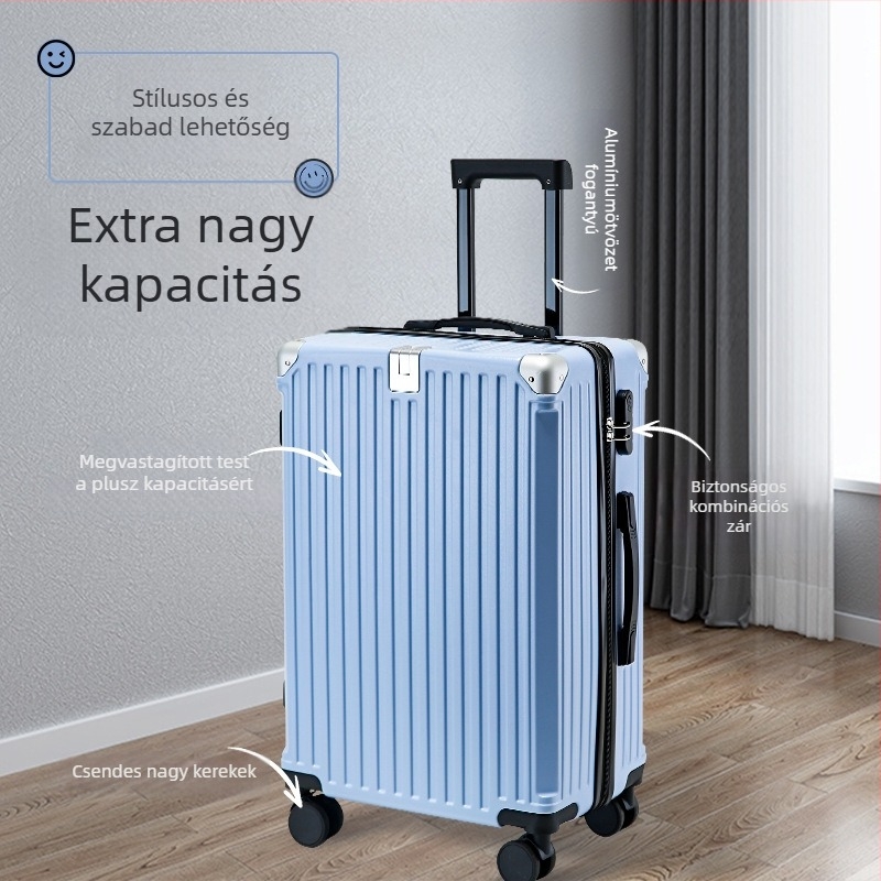 Unisex poliészter utazótáska bőrönd, oldalsó nyitású, univerzális kerekek, belső ABS+PC bélés, zár, nagy kapacitás