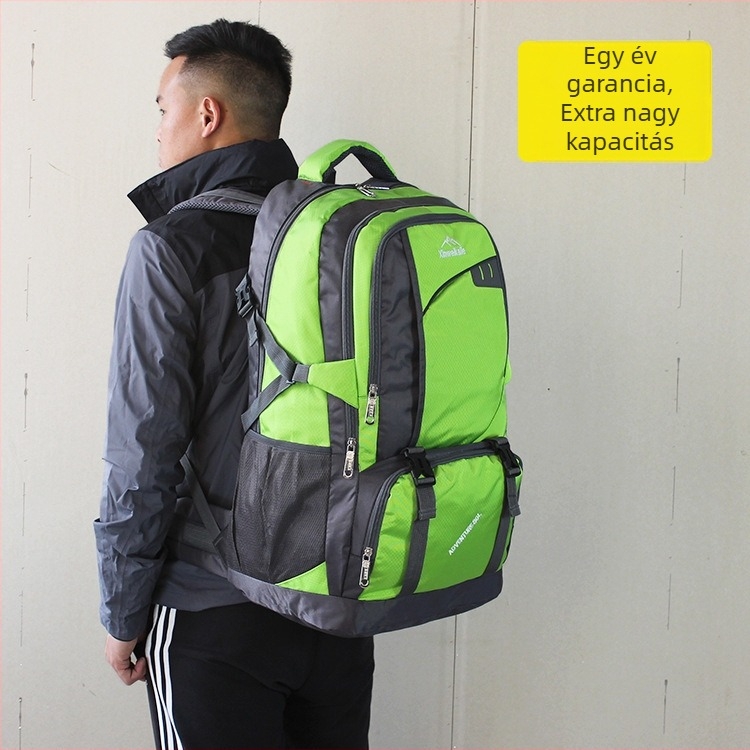 Nagy kapacitású kültéri vízálló hátizsák, 56-75L, nylon, görbült vállpánt, poliészter bélés