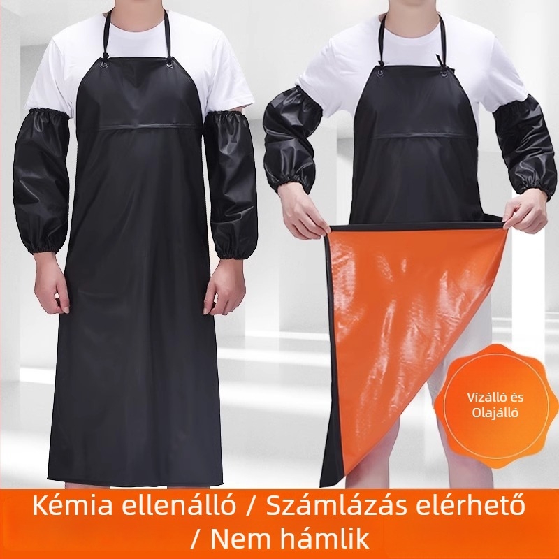 PVC vízálló kötény, hosszú, zsebbel, olajálló, sav- és lúgálló, ipari felhasználás