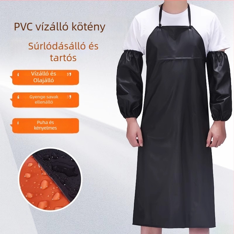 PVC vízálló kötény, hosszú, zsebbel, olajálló, sav- és lúgálló, ipari felhasználás