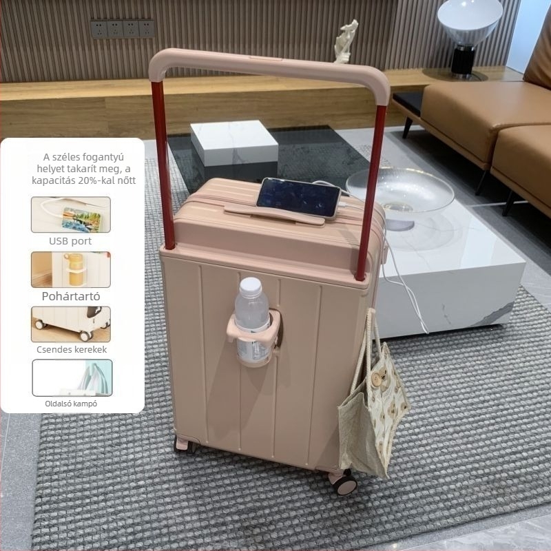 Új nagy kapacitású poggyász széles húzókaros kialakítással, cipzáras zárás, külső karbon szálas, ABS+PC belső bélés, 360° görgők, kombinációs zár