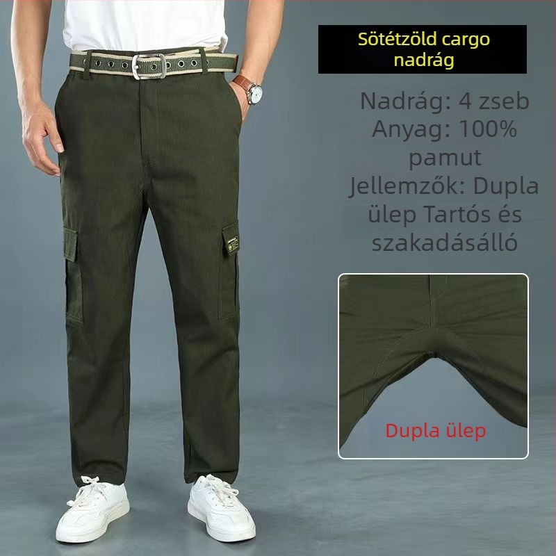 Férfi kamuflált munkanadrág, kültéri viseletre, kopásálló és piszokálló, lazán szabott, építkezésre
