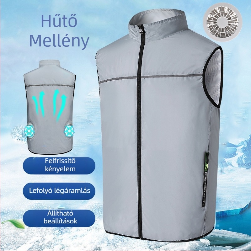 Nyári szabadtéri munkahoz hűtő mellény ventillátorral, ujjatlan, 100% poliészter