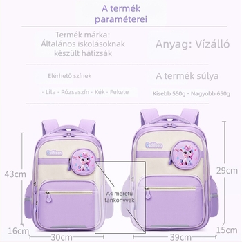Általános iskolai hátizsák gyerekeknek, unisex, gerincvédelem, vízálló, nagy kapacitás, Oxford anyag
