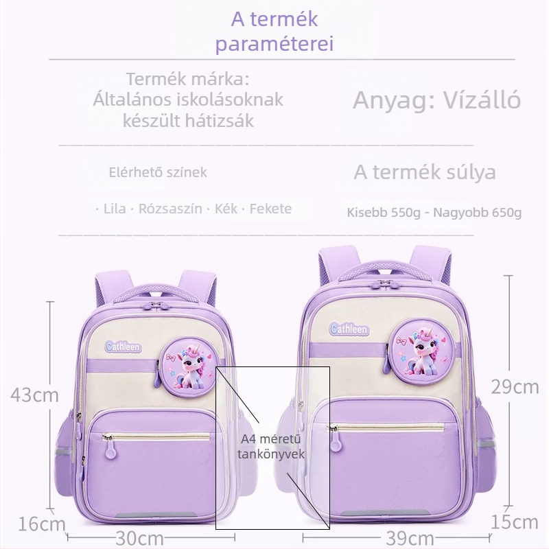 Általános iskolai hátizsák gyerekeknek, unisex, gerincvédelem, vízálló, nagy kapacitás, Oxford anyag