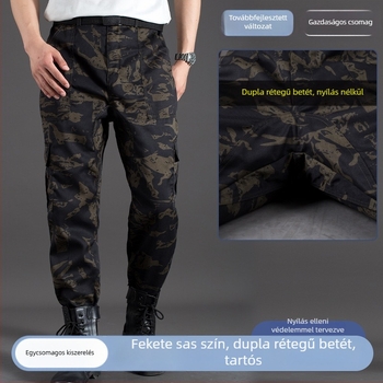 Férfiaknak szóló kamuflált nadrág, egyenes szabás, laza fazon, magas derék, kültéri munkaruházat, építés és autójavítás számára