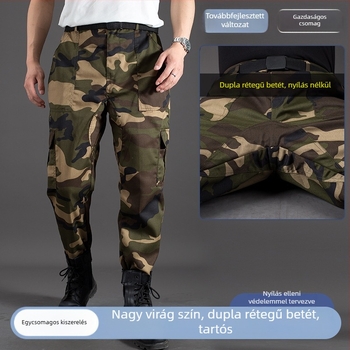 Férfiaknak szóló kamuflált nadrág, egyenes szabás, laza fazon, magas derék, kültéri munkaruházat, építés és autójavítás számára