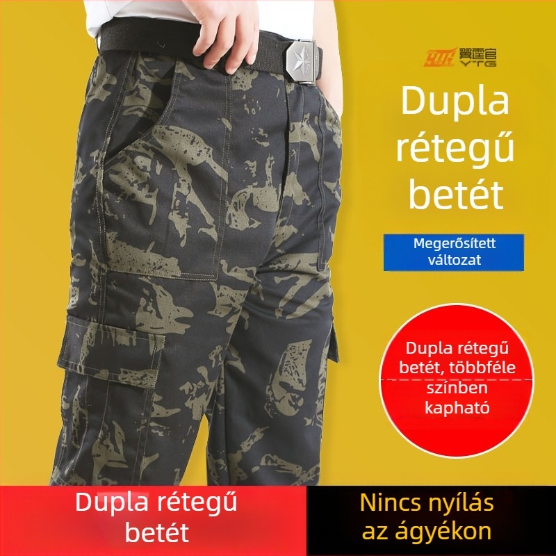 Férfiaknak szóló kamuflált nadrág, egyenes szabás, laza fazon, magas derék, kültéri munkaruházat, építés és autójavítás számára