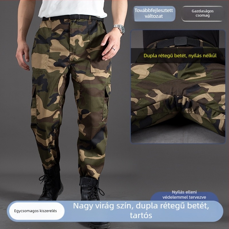 Férfiaknak szóló kamuflált nadrág, egyenes szabás, laza fazon, magas derék, kültéri munkaruházat, építés és autójavítás számára