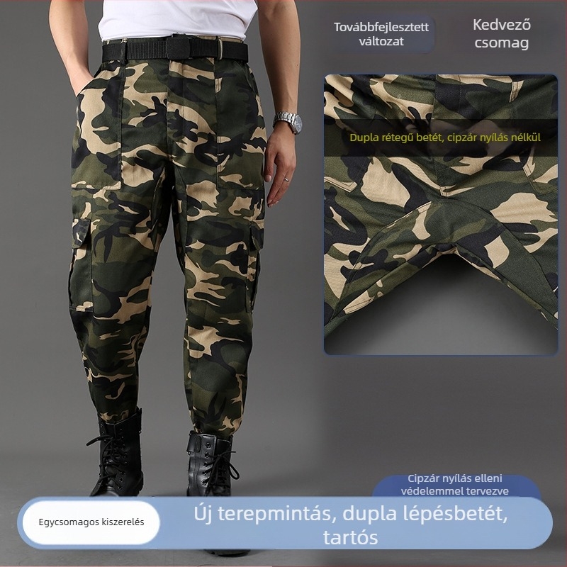 Férfiaknak szóló kamuflált nadrág, egyenes szabás, laza fazon, magas derék, kültéri munkaruházat, építés és autójavítás számára