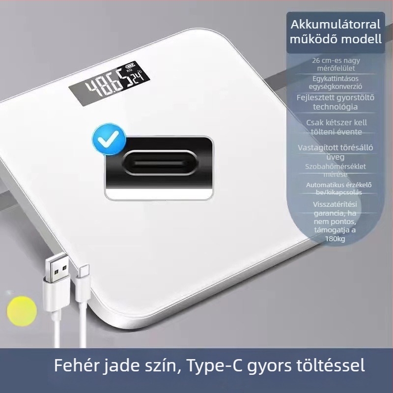 Digitális testsúlymérleg felnőtteknek, újratölthető akkumulátorral, mérés: testsúly, maximális teherbírás 360