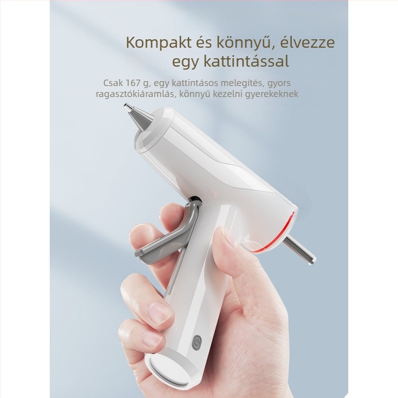 Vezeték nélküli olvasztott ragasztópisztoly, Li-ion akkumulátor, ABS tokozás, kompakt otthoni használatra, ragasztó csepp szélessége 2, maximális nyomás 12