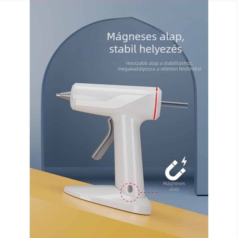 Vezeték nélküli olvasztott ragasztópisztoly, Li-ion akkumulátor, ABS tokozás, kompakt otthoni használatra, ragasztó csepp szélessége 2, maximális nyomás 12