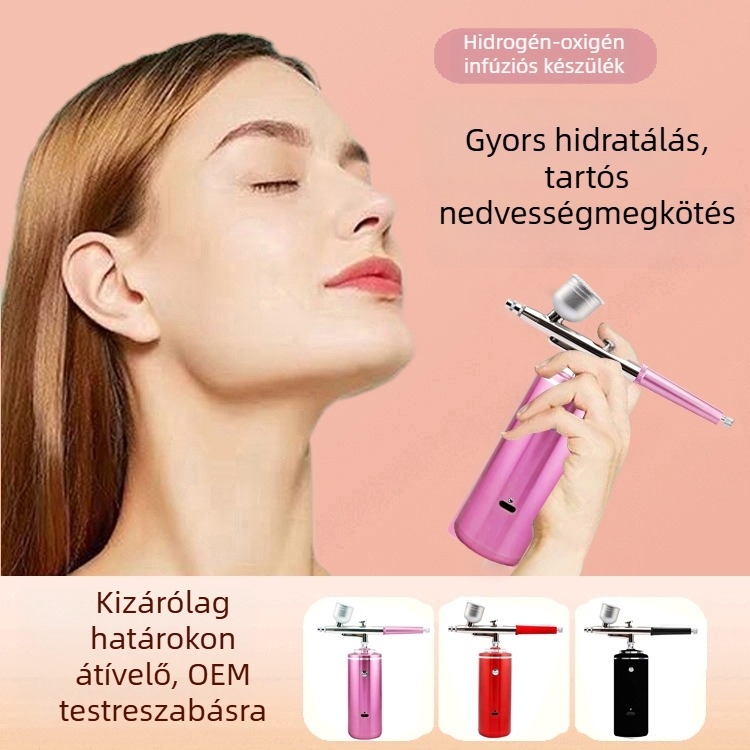 Hordozható elektromos manikűr készlet hidratáló permettel és oxigéninjekcióval — alumínium test; használat: hidratálás, manikűr és fejbőrápolás; max nyomás 0,2; max áramlás 6; permetezési távolság 200.
